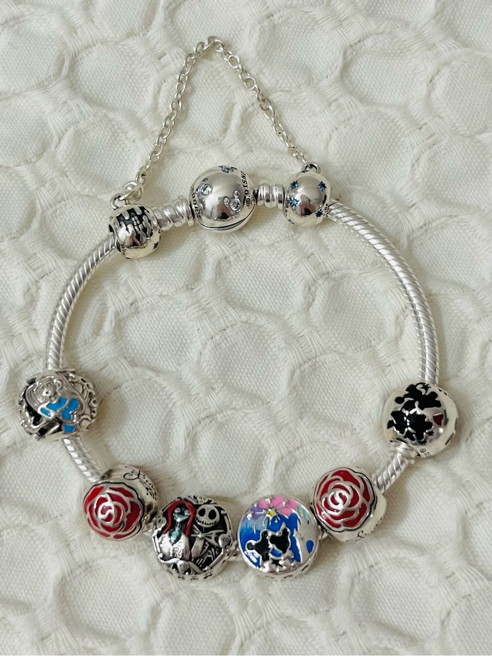 Disney Pandora Bracelet With Charms and Safety Chain Bundle
